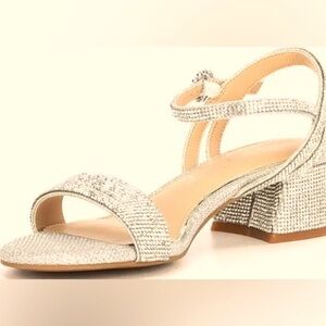Copper Key Silver Rhinestone Block Heel Sandals
